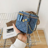 Lilideco Small fragrant style denim blue box bag women's 2024 new hot style high-end all-match one-shoulder Messenger small bag