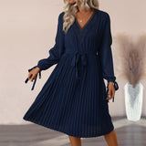 Lilideco New Women's Solid Color Hollow Long Sleeve Dress