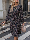 Lilideco Black long-sleeved V-neck floral dress