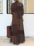 Lilideco Long Sleeves Loose Plaid Pockets Lapel Maxi Dresses Shirt Dress