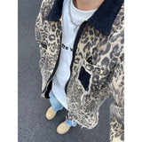 Lilideco American leopard print handsome high street hip-hop zipper denim jackets women Y2K autumn winter trendy aesthetic couple jackets