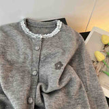 Lilideco valentines day outfits Gray Sequin Knit Sweater Top Elegant Cozy Coat Long Sleeve Cardigan Coat Autumn Korean Style Women's Clothing New Outerwears Y2K