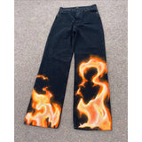 Lilideco High street geometric flame print graphic punk niche oversized jeans for men American Y2K grunge clothing trendy baggy sweatpant