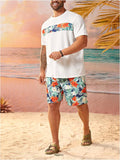 Lilideco Men's 2 Piece Boho Outfit Tree Print Tee Shirt with Beach Shorts Set