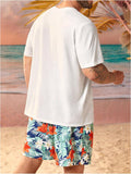 Lilideco Men's 2 Piece Boho Outfit Tree Print Tee Shirt with Beach Shorts Set