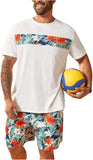 Lilideco Men's 2 Piece Boho Outfit Tree Print Tee Shirt with Beach Shorts Set