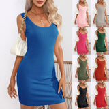 Lilideco Personality Design U Neck Sleeveless Vest Bag Hip Dress Summer Casual Dress Women Plus Size Solid Color Bodycon Dresses