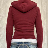 Lilideco American Y2K letter embroidered cardigan zipper high quality burgundy oversized hoodies women winter new street casual tops