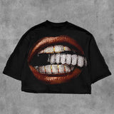 Lilideco Streetwear T Shirt Y2K Gothic Hip Hop Teeth Graphic Print Oversized TShirt Men Women Punk Rock Crew Neck Cotton Short Sleeve Top