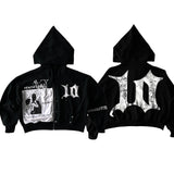 Lilideco Streetwear Tenthseries Zip Hoodie Y2K Clothes Mens Harajuku Gothic Hip Hop Patch Oversized Retro Hoodie Sweatshirt Jacket Coats