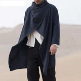 Lilideco Cotton Trench Men Vintage Jacket Long Sleeve Scarf Collar Cloak Shirt Top Fashion Poncho Male Windbreake Irregular Cardigan Coat