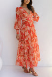 Lilideco Abstract Floral Balloon Sleeves Maxi Dress