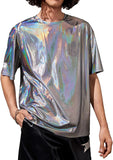 Lilideco Men's Metallic Holo Graphic T Shirt Round Neck Drop Shoulder Short Sleeve Tee