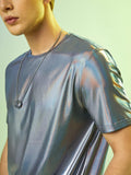 Lilideco Men's Metallic Holo Graphic T Shirt Round Neck Drop Shoulder Short Sleeve Tee