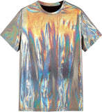 Lilideco Men's Metallic Holo Graphic T Shirt Round Neck Drop Shoulder Short Sleeve Tee