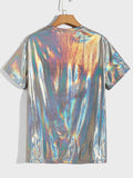 Lilideco Men's Metallic Holo Graphic T Shirt Round Neck Drop Shoulder Short Sleeve Tee