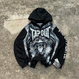 Lilideco Streetwear Tapout Zipper Hoodie Y2K Retro Hip Hop Letter Print Oversized Black Hoodie Sweatshirt Mens Womens Rock Gothic Jacket