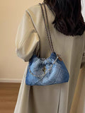 Lilideco  denim canvas bag women's single shoulder tote bag crescent bag niche design texture ins Korean version underarm bag
