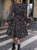 Lilideco Black long-sleeved V-neck floral dress