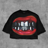 Lilideco Streetwear T Shirt Y2K Gothic Hip Hop Teeth Graphic Print Oversized TShirt Men Women Punk Rock Crew Neck Cotton Short Sleeve Top