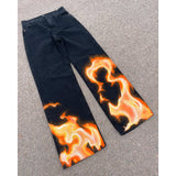 Lilideco High street geometric flame print graphic punk niche oversized jeans for men American Y2K grunge clothing trendy baggy sweatpant