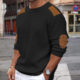 Lilideco Men Patchwork Suede Knit Sweater Slim Fit Long Sleeve O-neck  Knitwear Spring Autumn Fashion Knitted Pullover Tops Streetwear