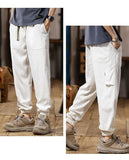 Lilideco Spring Summer Mens Linen Casual Pants Elastic Waist  Loose Pencil Pants Fashion Sports Ankle-Length Cargo Trousers Flax