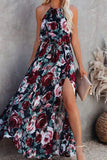 Lilideco Trendy Bohemian Sleeveless Elegant Holiday Print MaxiWedding Guest Dress