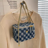 Lilideco Small fragrant wind bag female 2024 new trendy niche mini lipstick bag denim chain box bag shoulder Messenger bag
