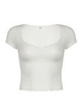 Lilideco Bow Accent Lace-Trim Plain Slim-Fit Crop Top