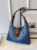 Lilideco Simple casual color contrast portable large-capacity bag female 2024 new denim tote bag high-end shoulder bag