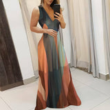 Lilideco Sexy V-Neck Striped Color Block Fashion Elegant Wedding Guest Dress