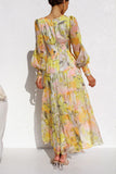 Lilideco Abstract Floral Balloon Sleeves Maxi Dress