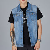 Lilideco Streetwear Men Oversized Denim Vest Sleeveless Turndown Collar Big Pocket Jacket Spring Autumn Fashion Vintage Loose Tank Tops