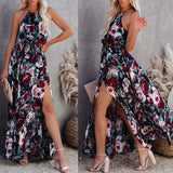 Lilideco Trendy Bohemian Sleeveless Elegant Holiday Print MaxiWedding Guest Dress