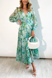 Lilideco Abstract Floral Balloon Sleeves Maxi Dress