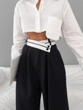 Lilideco Asymmetrical Contrast Waistband Wide Leg Dress Pants