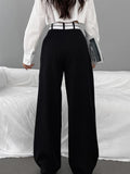 Lilideco Asymmetrical Contrast Waistband Wide Leg Dress Pants