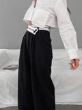 Lilideco Asymmetrical Contrast Waistband Wide Leg Dress Pants