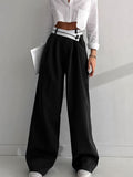 Lilideco Asymmetrical Contrast Waistband Wide Leg Dress Pants