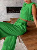 Lilideco Utility Linen Two Piece Wide Leg Pants Set