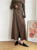 Lilideco Caramel Slit Maxi Knit Skirt