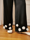 Lilideco Satin 3D Flower Button Pants