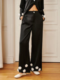 Lilideco Satin 3D Flower Button Pants