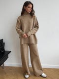 Lilideco Plain Turtleneck Knit Pants Set