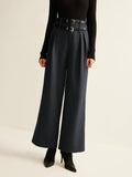 Lilideco Double-Belt Pleated Straight Pants