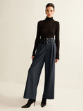 Lilideco Double-Belt Pleated Straight Pants