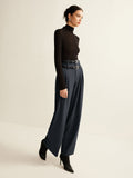 Lilideco Double-Belt Pleated Straight Pants