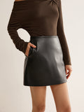 Lilideco Faux Leather Pockets Mini Skirt