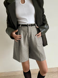 Lilideco Chevron Tweed Belted Knee Shorts